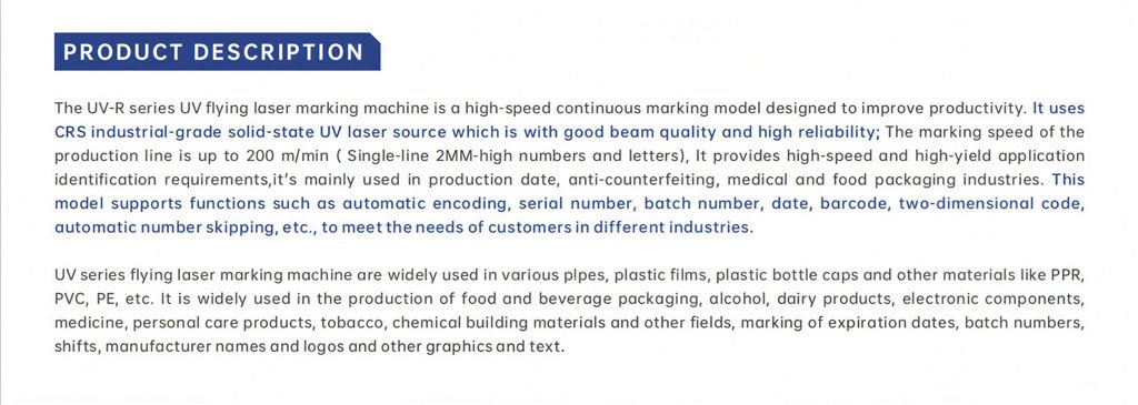 uv ﬂying laser marking machine